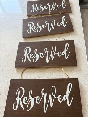 Brown "Reserved" Wooden Hanging Sign - White Lettering
